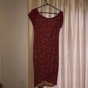 Red and tan lace dress